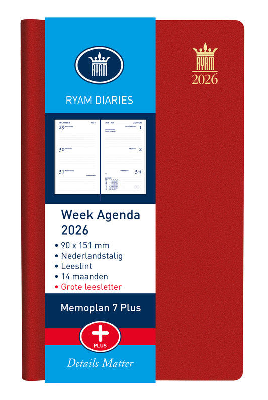 Agenda 2025 Ryam Memoplan 7 Plus Mundior, 14 maanden, groot lettertype - 2
