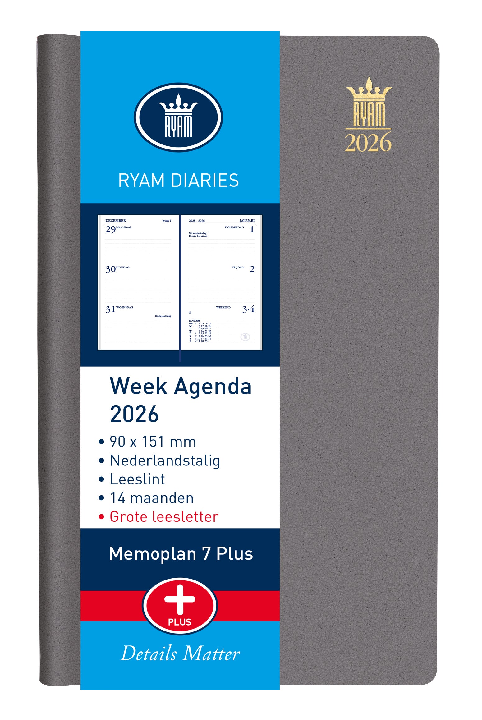 Agenda 2025 Ryam Memoplan 7 Plus Mundior, 14 maanden, groot lettertype - 3