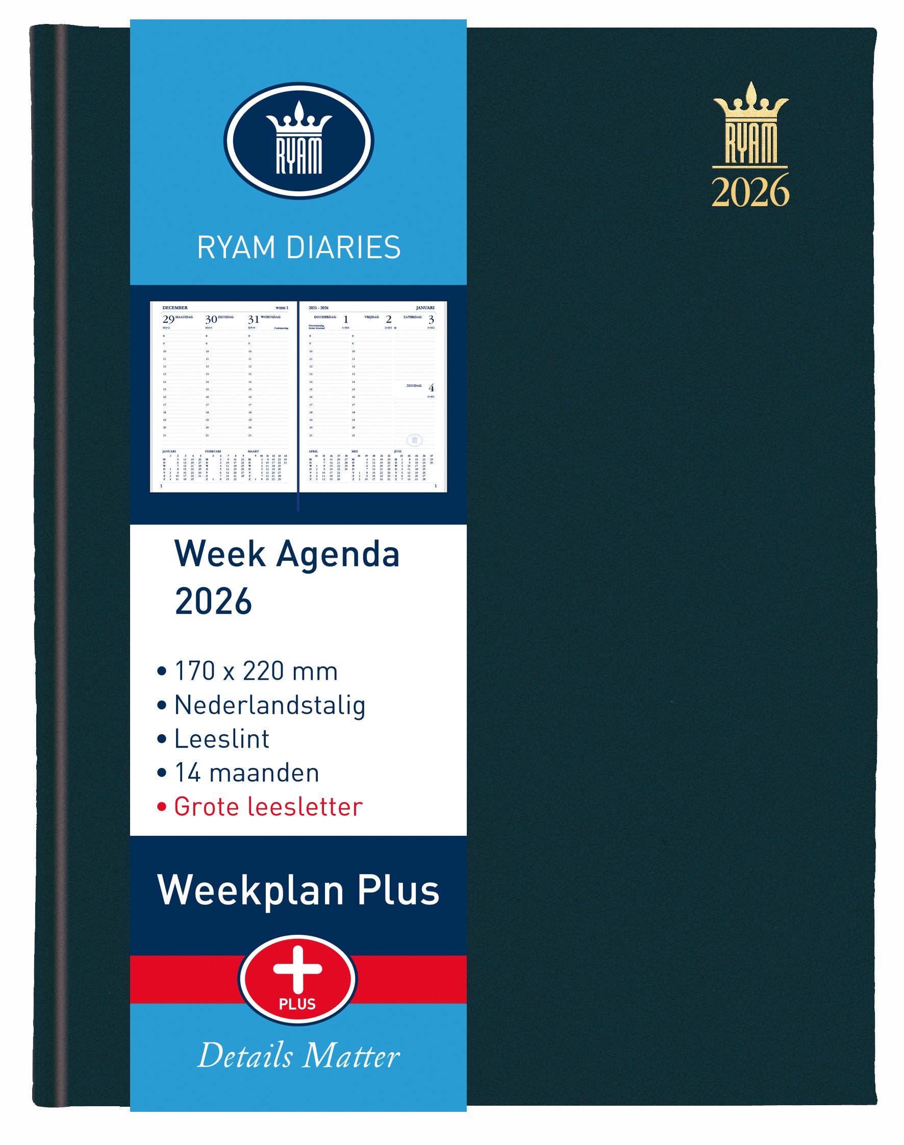 Ryam Weekplan Plus Agenda 2025 + 7-dagen/2-pagina, zwart