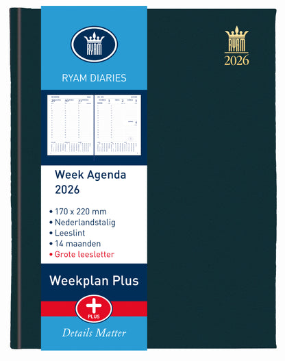 Ryam Weekplan Plus Agenda 2025 + 7-dagen/2-pagina, zwart