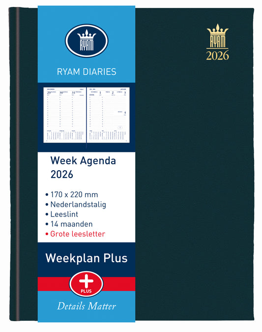 Ryam Weekplan Plus Agenda 2025 + 7-dagen/2-pagina, zwart