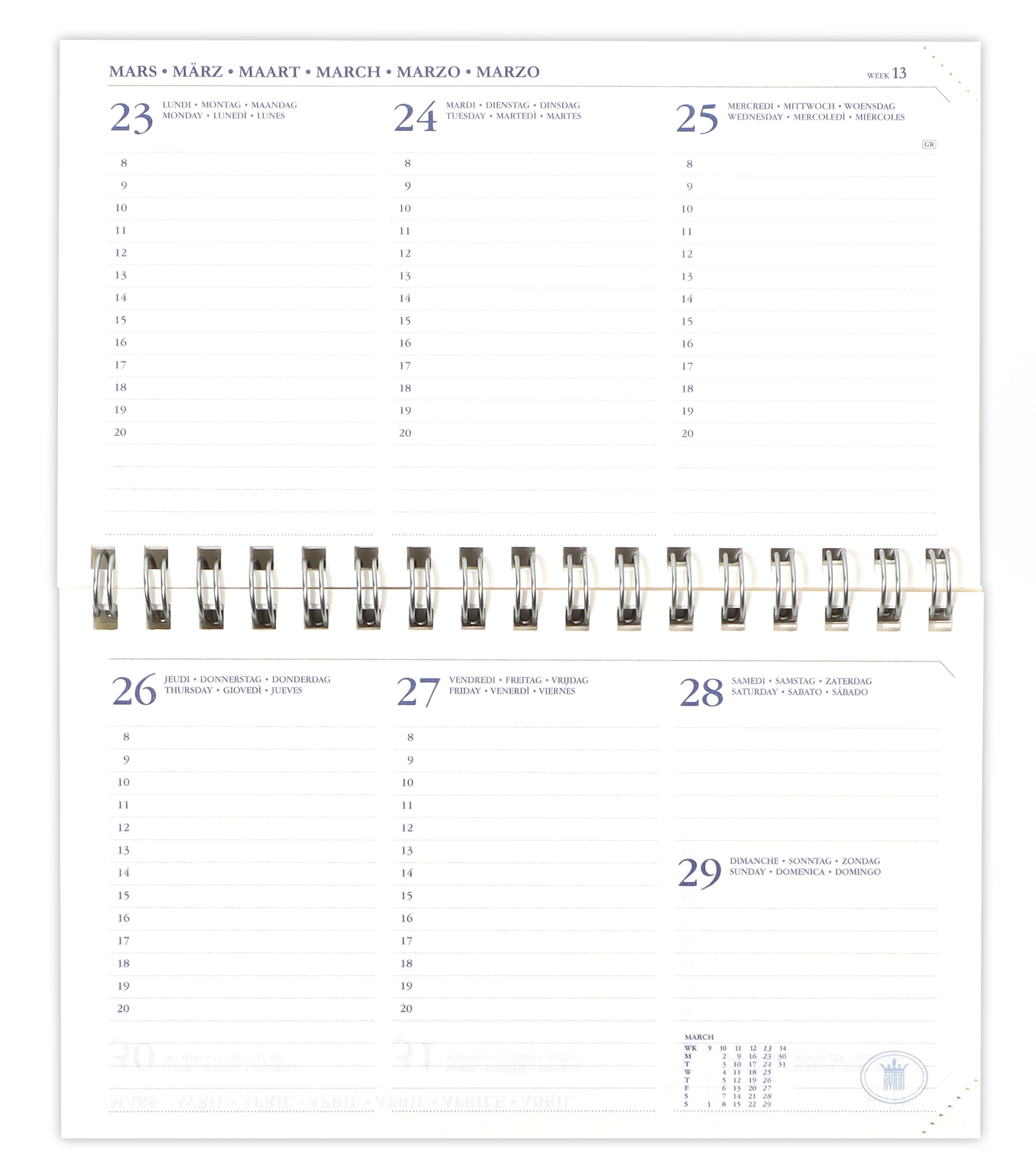Agendaboek Ryam Memoplan 7 Compact Liggend 7D/2P – 08.00-20.00 uur - 2