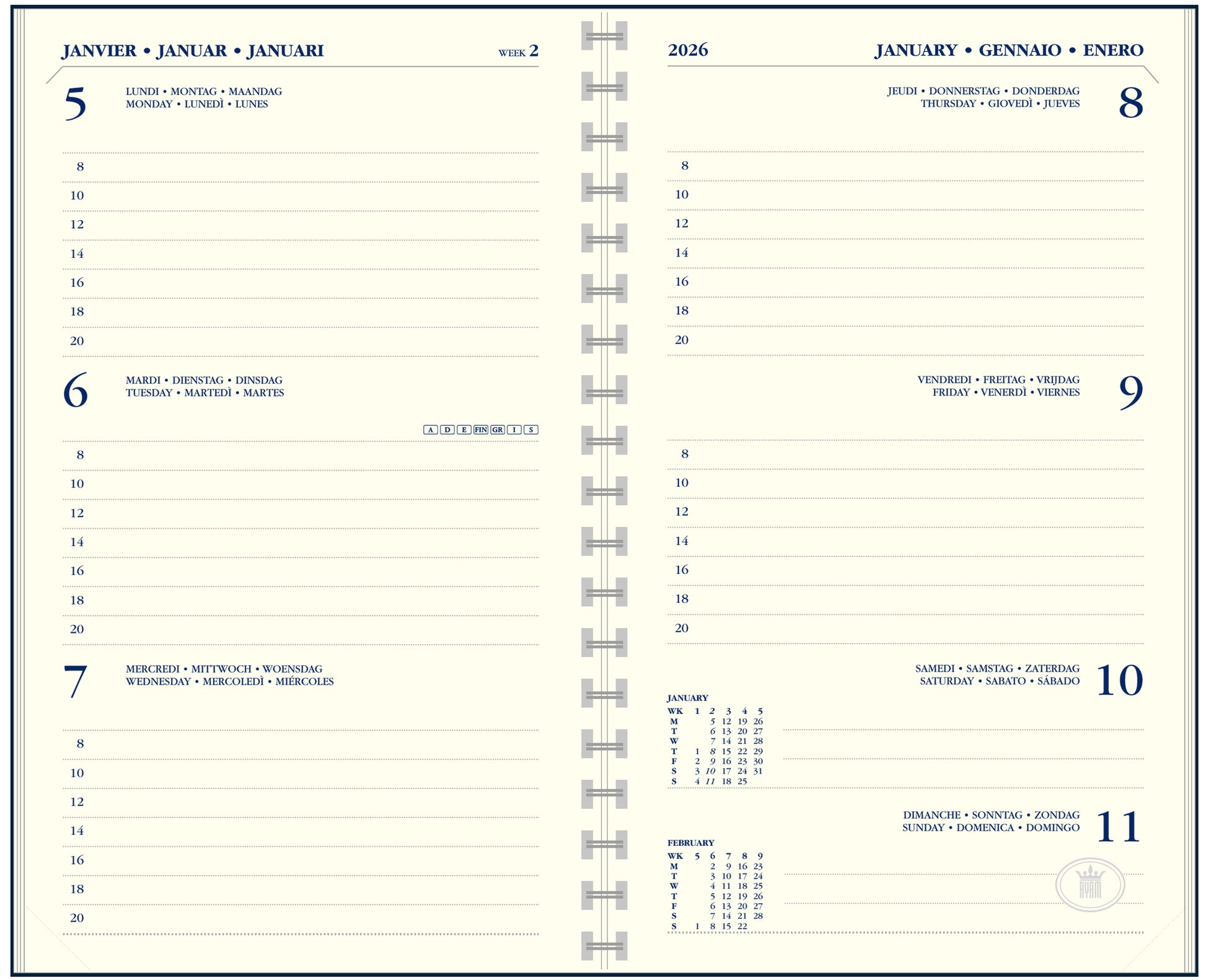 Agendaboek Ryam Memoplan 7 Dagen, 2P – 08.00-20.00 uur - 2