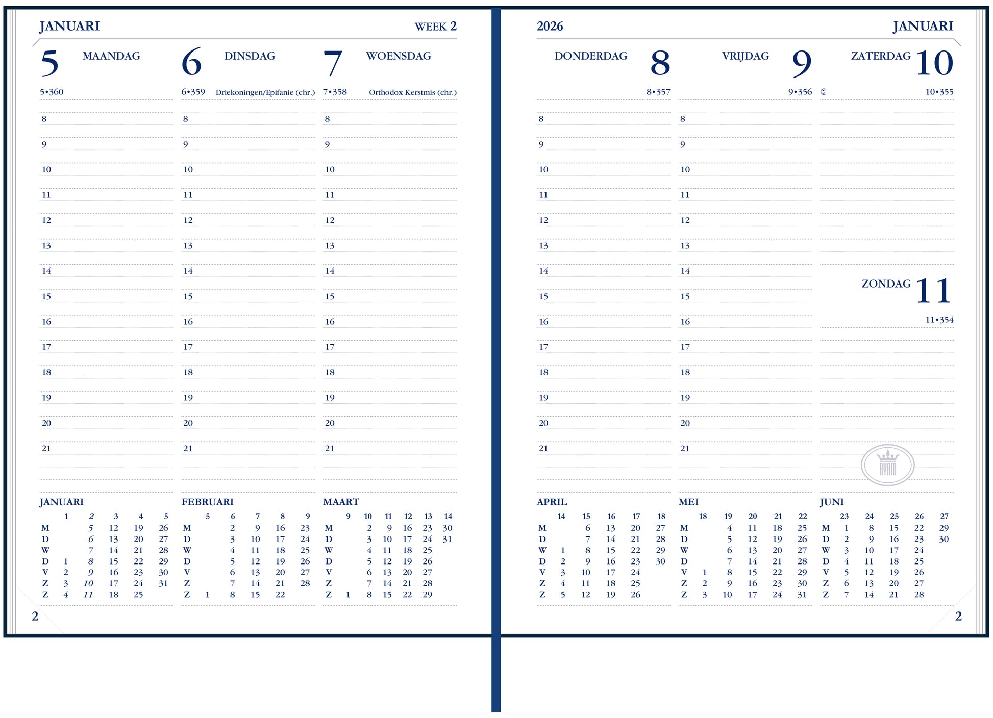 Agenda 2025 Ryam Weekplan Plus Mercury 7-dagen/2-pagina, rood - 2