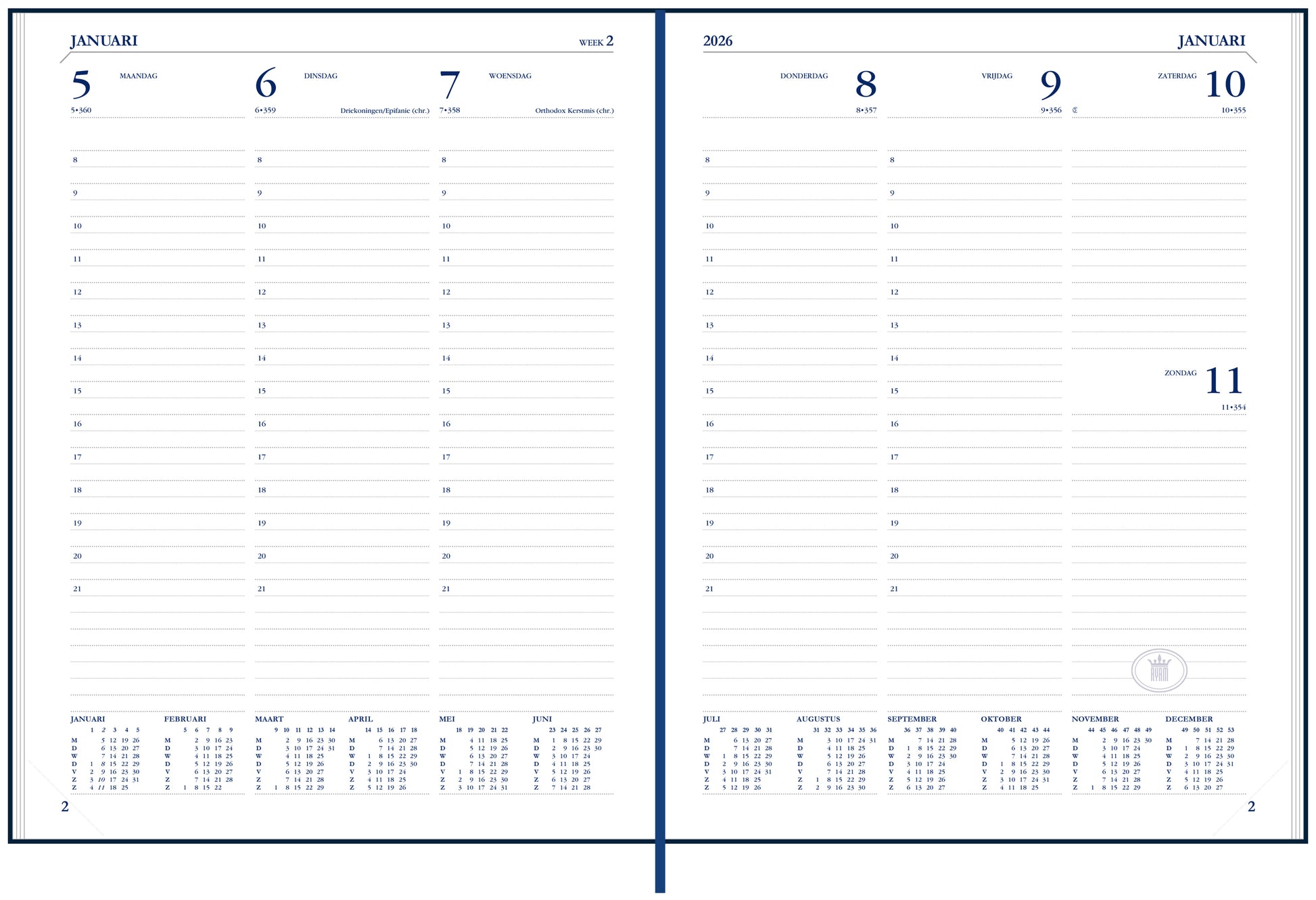 Agenda 2025 Ryam Weekplan Mundior 7-dagen/2-pagina, bordeaux - 2