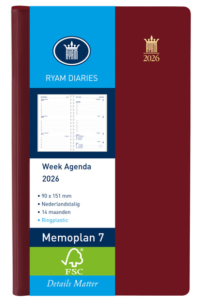 Agenda 2025 Ryam Memoplan 7 Suprema bordeaux, 2-uursindeling