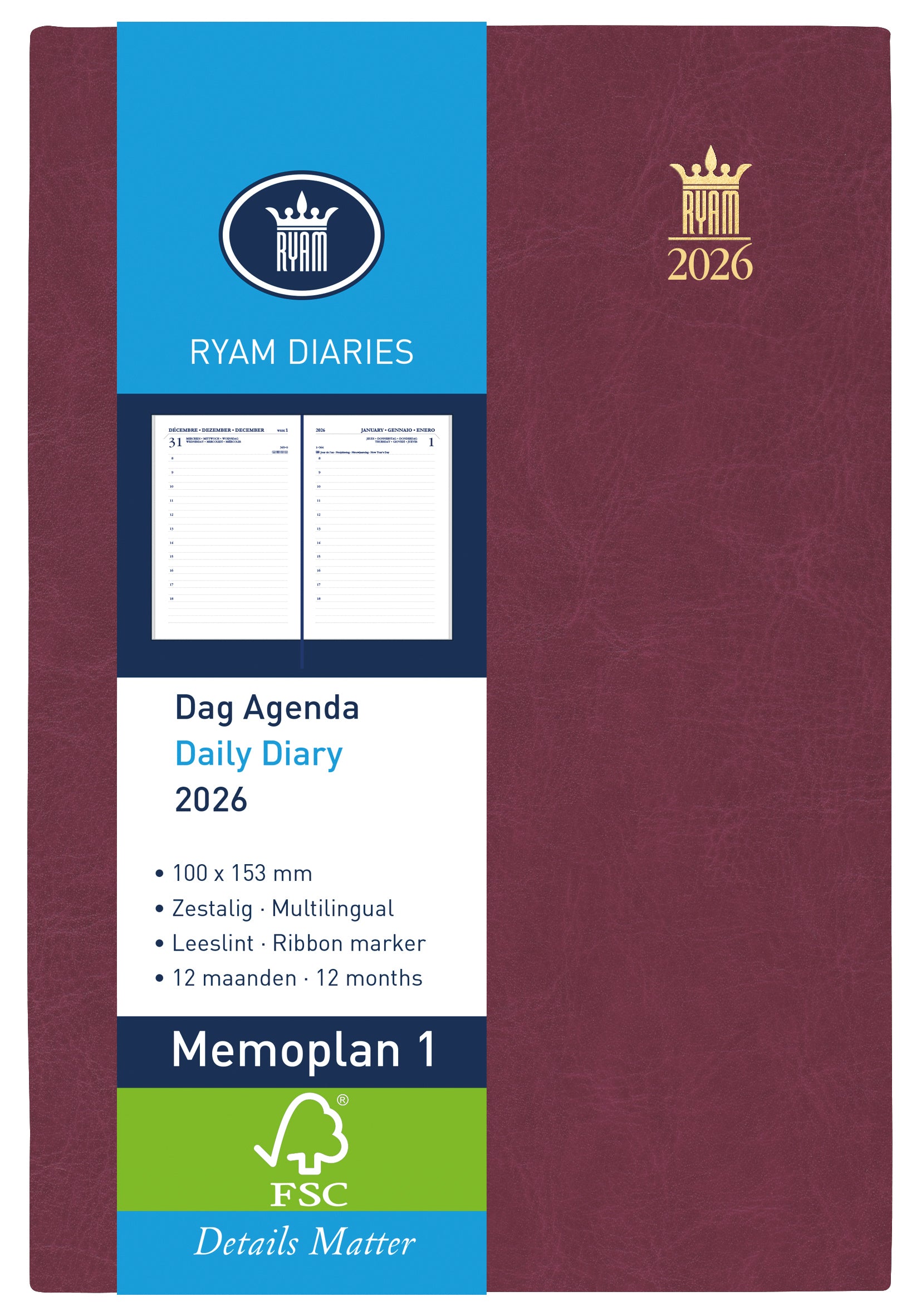Agenda 2025 Ryam Memoplan 1 Mundior 1d/1p Bordeaux