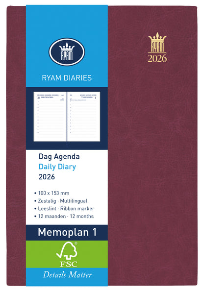 Agenda 2025 Ryam Memoplan 1 Mundior 1d/1p Bordeaux