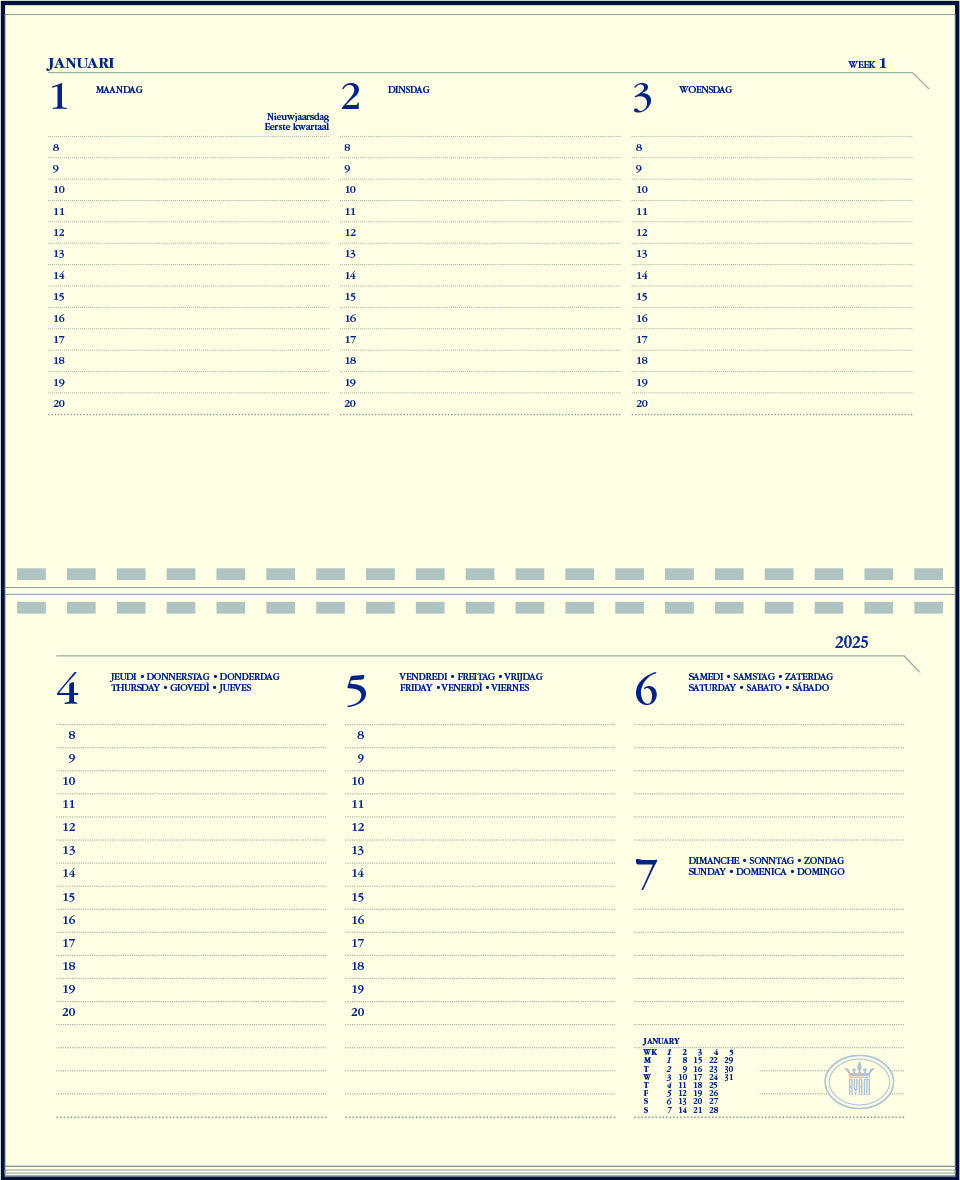 Agenda 2025 Ryam Compact Suprema, 7 dagen, 2-pagina’s, bordeaux, ringplastic - 2