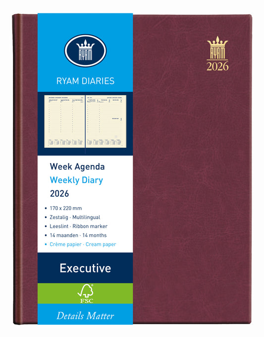 Ryam Executive Agenda 2025 7d/2b Bordeaux met 14-maands kalender