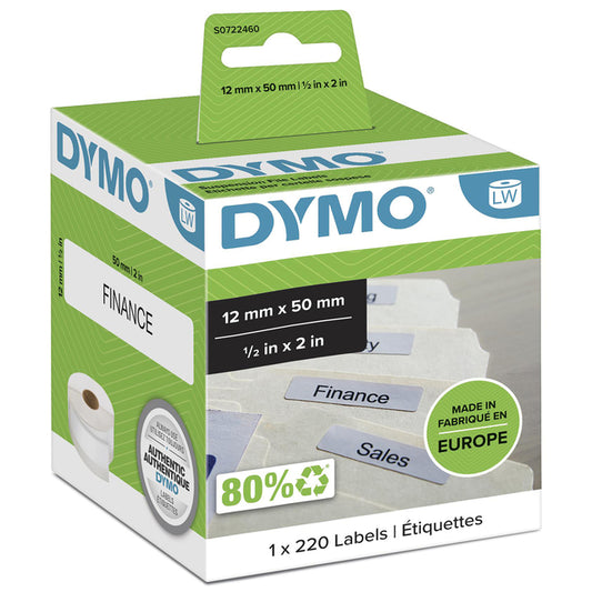 Dymo LabelWriter Hangmappenlabels 15x50mm, Wit, 220 Stuks