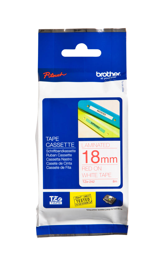 Brother TZE-242 Gelamineerde Labeltape 18mm Wit/Rood