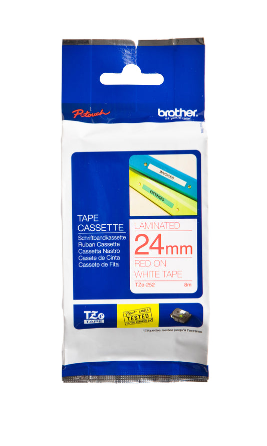 Labeltape Brother TZE-252 24mmx8m wit/rood