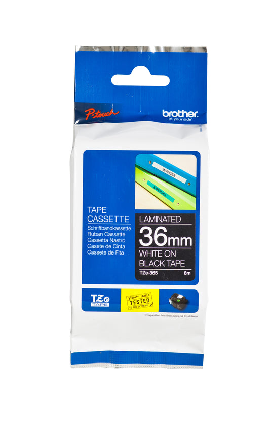 Brother TZE-365 Gelamineerde Labeltape 36mmx8m Zwart op Wit