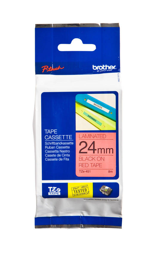 Brother TZE-451 Gelamineerde Labeltape 24mmx8m Rood/Zwart