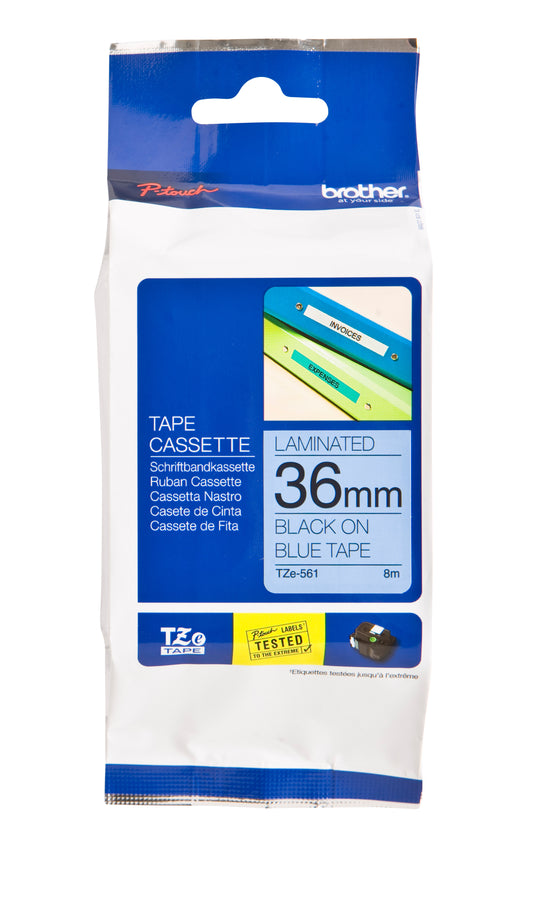 Brother TZE-561 Gelamineerde Labeltape 36mmx8m Blauw/Zwart
