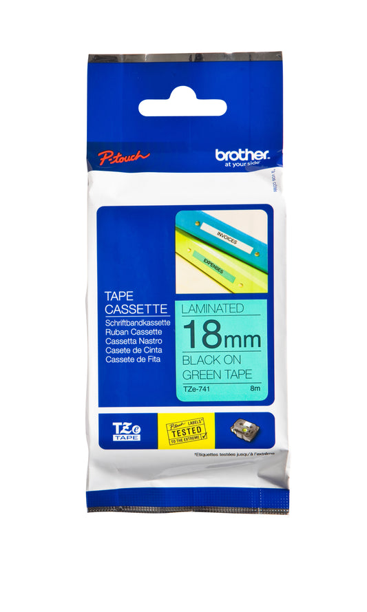 Brother TZE-741 Gelamineerde Labeltape 18mm Groen/Zwart