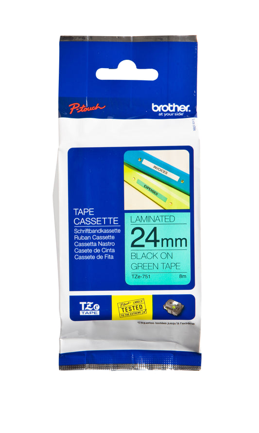 Brother TZE-751 24mm groen/zwart gelamineerde labeltape