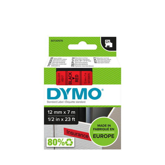 Dymo D1 polyester 12mm rood labeltape voor gladde oppervlakken