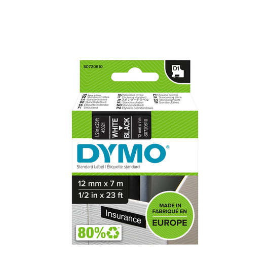 Dymo LabelManager D1 polyester labeltape 12mm zwart op wit
