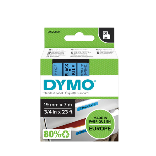 Dymo LabelManager D1 Polyester Labeltape 19mm Blauw/Zwart