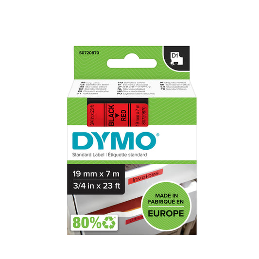Dymo LabelManager D1 polyester labeltape 19mm rood met zwarte tekst