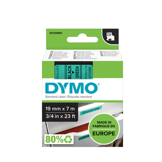Dymo D1 Polyester Labeltape 19mm Groen met Zwarte Opdruk