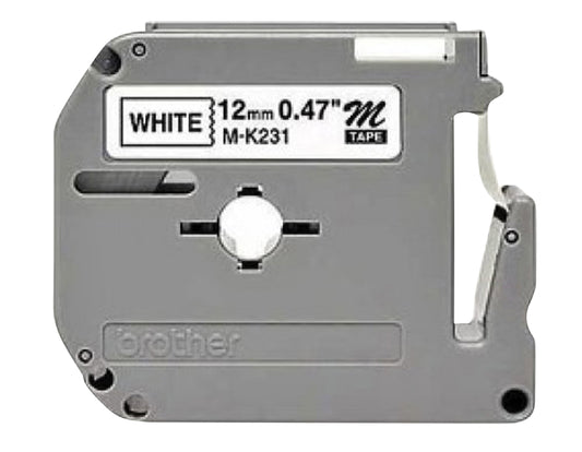 Brother mK-231BZ Labeltape 12mm x 8m, Wit/Zwart