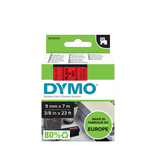 Dymo D1 polyester 9mm rood labeltape voor gladde oppervlakken
