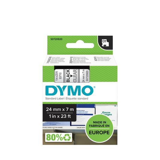 Dymo LabelManager D1 Polyester Labeltape 24mm Transparant/Zwart
