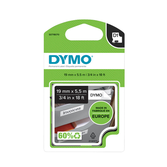 Dymo LabelManager D1 Polyester Labeltape 19mm Wit/Zwart
