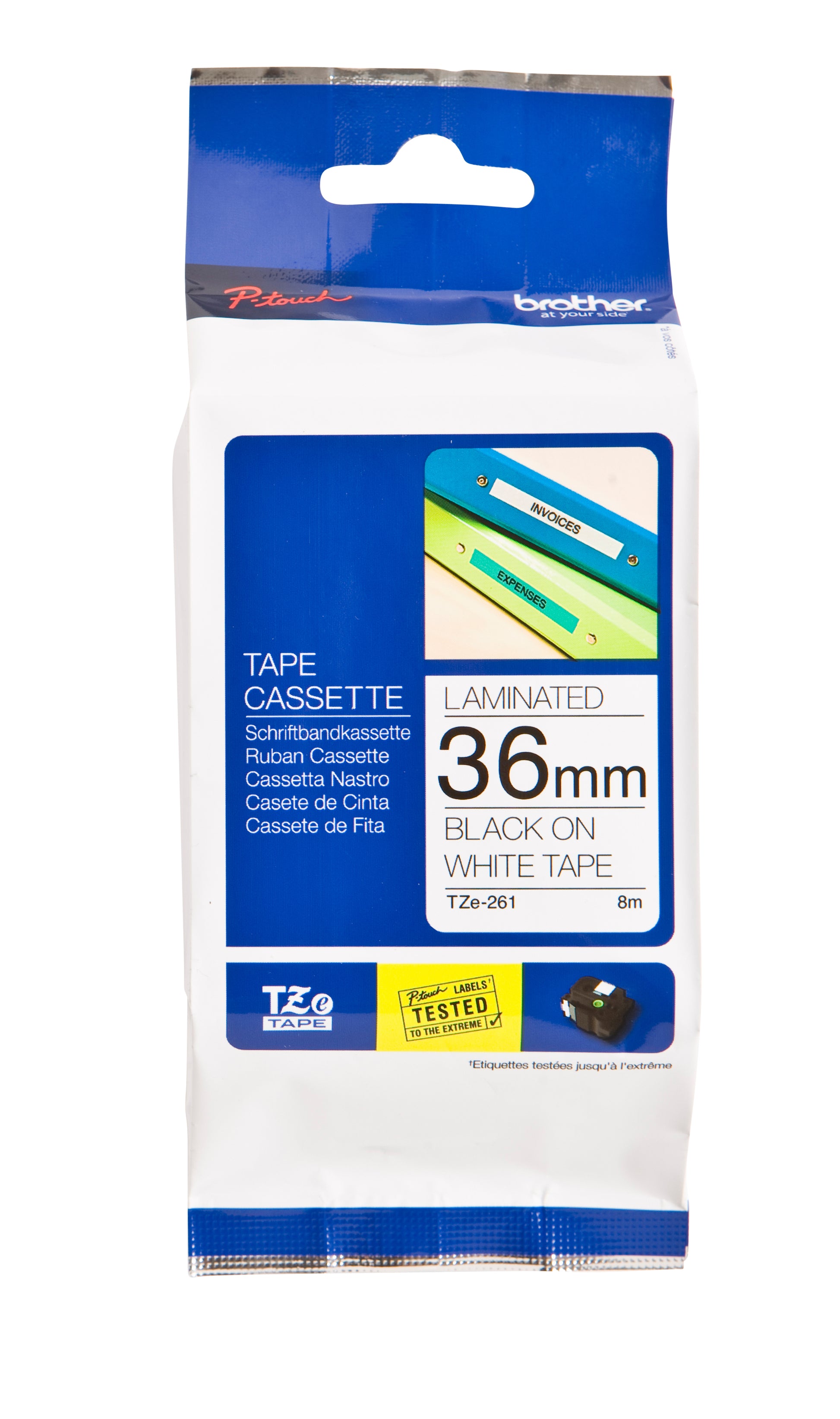 Brother TZE-261 Labeltape 36mm Wit/Zwart, 8m