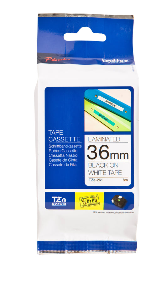 Brother TZE-261 Labeltape 36mm Wit/Zwart, 8m