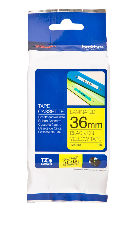 Brother TZE-661 36mm geel/zwart gelamineerde labeltape