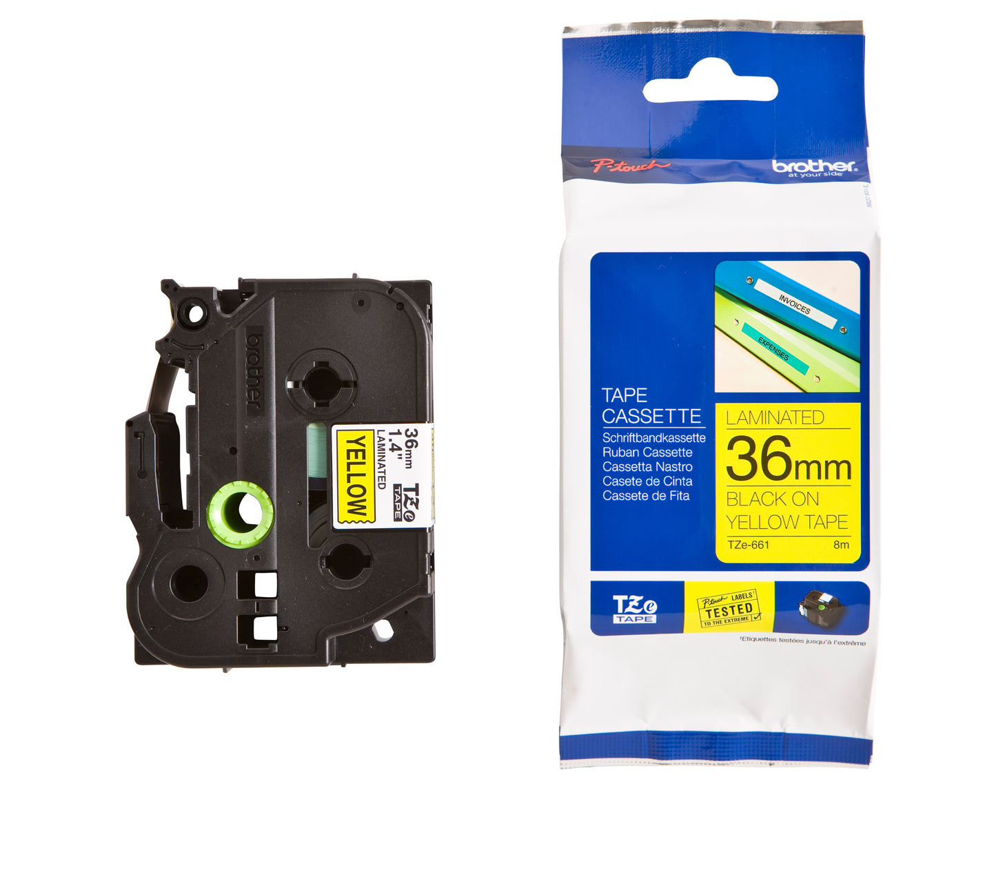 Brother TZE-661 36mm geel/zwart gelamineerde labeltape - 3