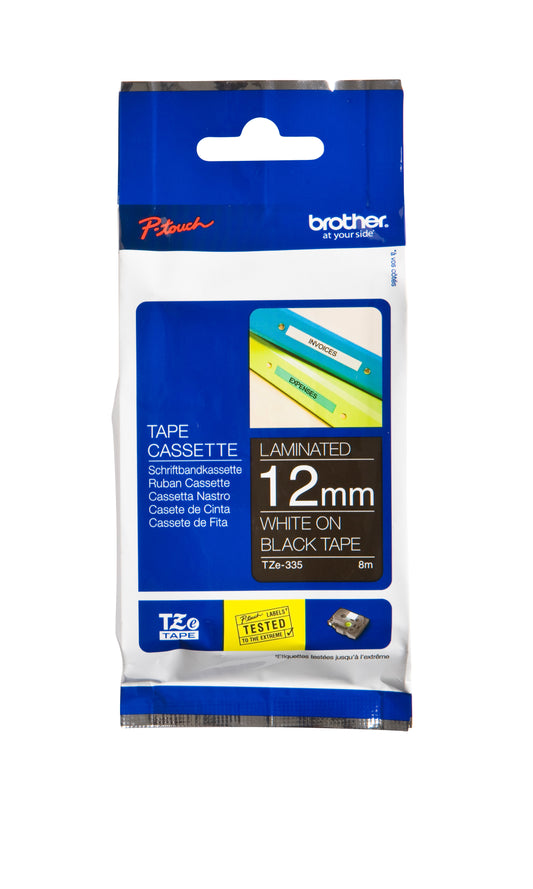 Brother TZE-335 gelamineerde labeltape 12mmx8m zwart op wit