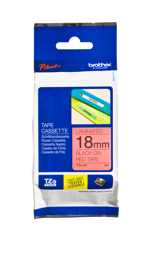 Brother TZE-441 Gelamineerde Labeltape 18mm Rood/Zwart