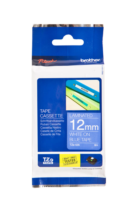 Brother TZE-535 Gelamineerde Labeltape 12mm Blauw/Wit