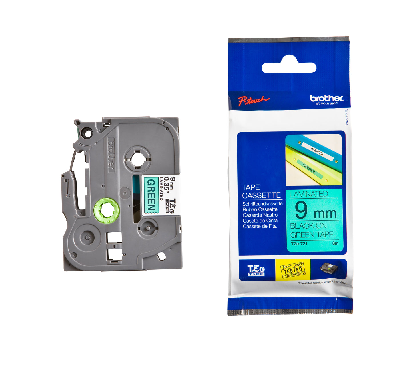 Brother TZE-721 Gelamineerde Labeltape 9mm Groen/Zwart - 3