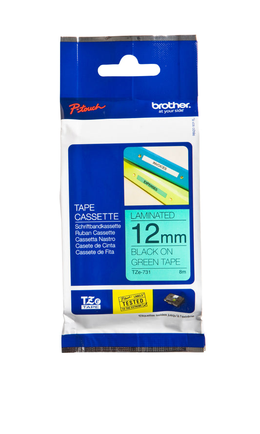 Brother TZE-731 Gelamineerde Labeltape 12mmx8m Groen/Zwart