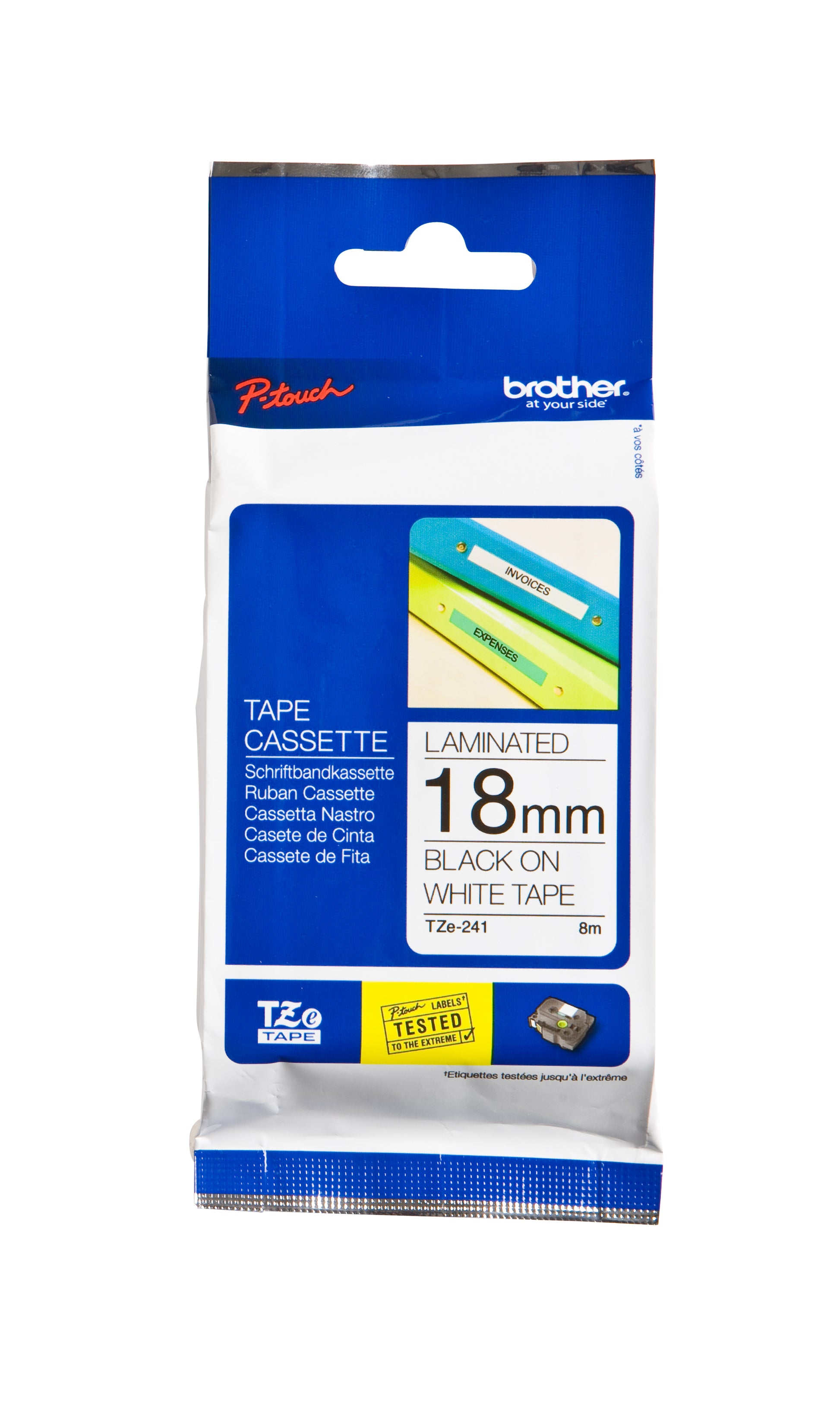 Brother TZE-241 Gelamineerde Labeltape 18mmx8m Wit/Zwart