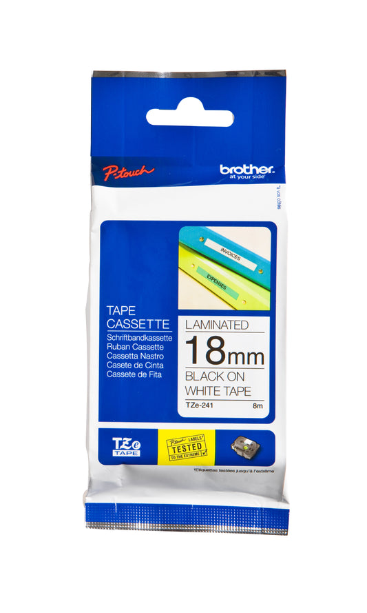 Brother TZE-241 Gelamineerde Labeltape 18mmx8m Wit/Zwart