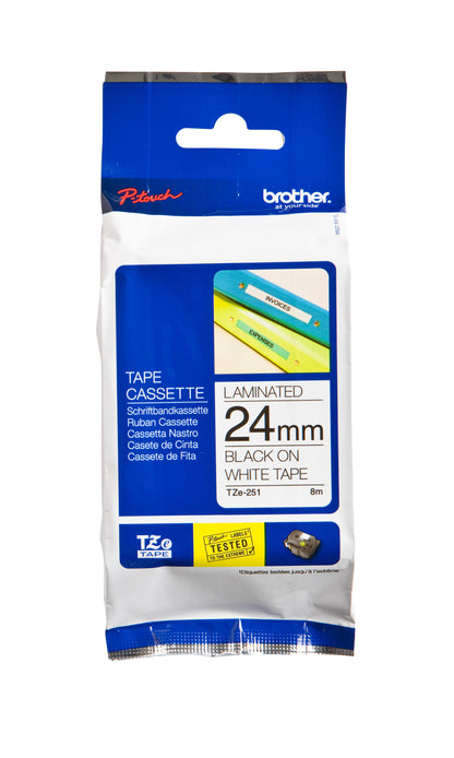 Brother TZE-251 24mm wit/zwart gelamineerde labeltape