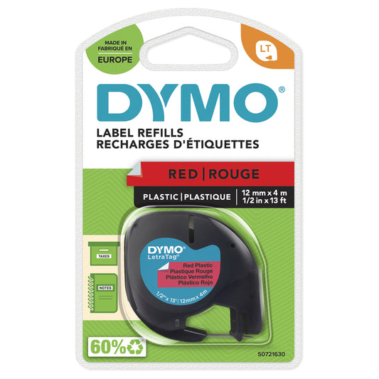 Dymo LetraTag Plastic Tape 12mm, Rood/Zwart