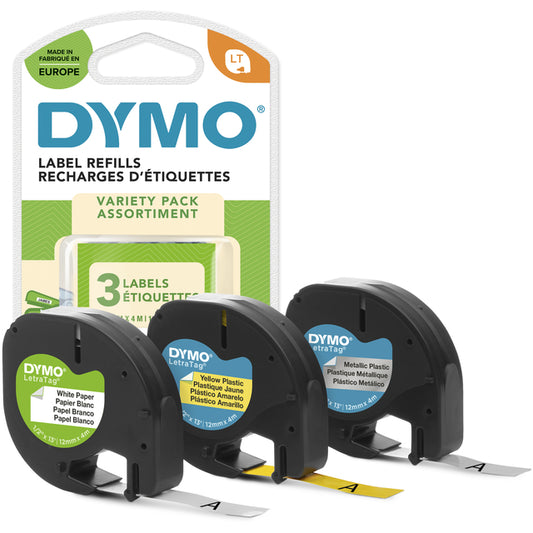 Labeltape Dymo LetraTag Assorti 12mm 3 Stuks