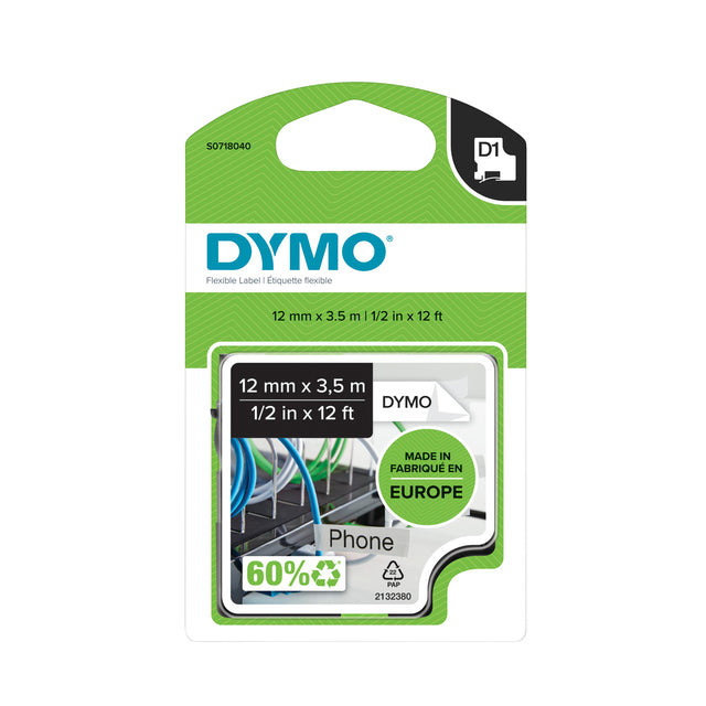 Dymo LabelManager D1 Nylon Labeltape 12mm Wit