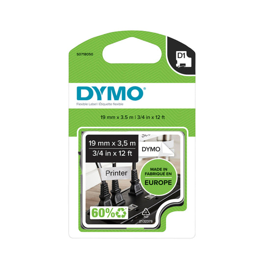 Dymo LabelManager D1 Polyester Labeltape 19mm Wit/Zwart