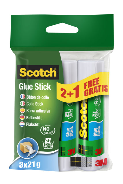 Scotch Lijmstift 21g 2+1 gratis, snel en reukvrij