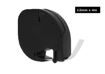 Quantore LetraTag 12mm wit/zwart tape, 4 meter voor labelmaker