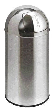 Afvalbak pushcan 40 liter met pushdeksel, zilver